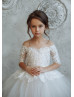 Ivory Lace Tulle Peplum Flower Girl Dress With Nude Lining Ivory Lace Tulle Peplum Flower Girl Dress With Nude Lining
